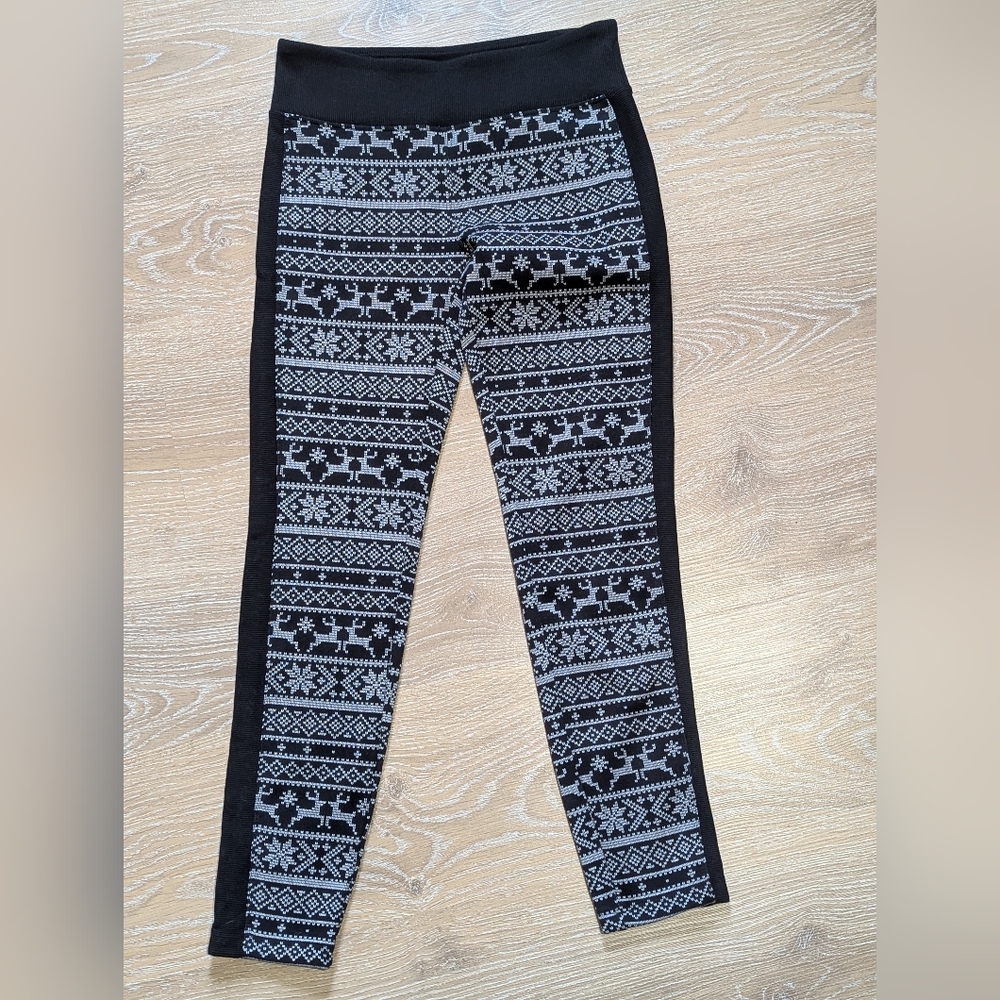 Diadora Black Snowflake Holiday Leggins Women's Large